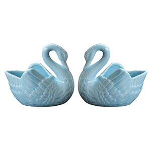 yongyan 2 pack swan flower pot statue decoration ceramics garden planters containers pot bookshelf office desktop decor (blue)
