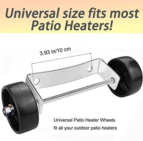 Universal Patio Heater Wheel Kit-Stainless Steel Silver Bracket + Black Wheels,Patio Tall Propane Gas Patio Heater Wheels Replacement Movable Wheell-Easy to Move,Gas Liquefied Gas Patio Heater Pulley