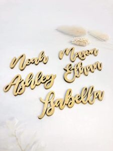 customized wooden name tags for place setting, personalized place cards for weddings, bridal showers and events, cursive laser cut seating cards (gold)