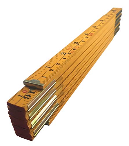 Binzer Folding Wooden Stick Ruler, Inch & Metric (6-foot-6-inch/2-Meter When Straight), Carpenters/General Use