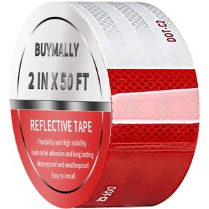 buymally reflective tape outdoor waterproof for trailer - dot reflective reflector sticker tape - utility trailer truck accessories - red white reflective trailer tape 2in*50ft