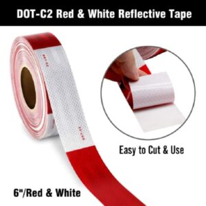 BUYMALLY Reflective Tape Outdoor Waterproof for Trailer - Dot Reflective Reflector Sticker Tape - Utility Trailer Truck Accessories - Red White Reflective Trailer Tape 2in*50Ft