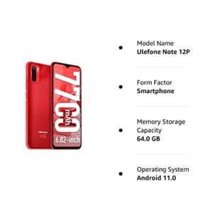 Ulefone Unlocked Smartphone Note 12P, 4-Day Battery, Android 11, Triple Rear Camera, 3-Card Slots, 6.82" Ultra-Large Screen, OTG, Global Bands, Lightweight Structure, T-Mobile, US Version - Red