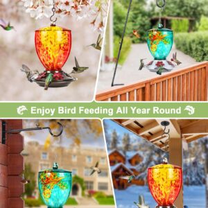 BOLITE Hummingbird Feeders for Outdoors, Hand Blown Glass, 30 Ounce, 5 Feeding Ports with Perch, 21003BU Green