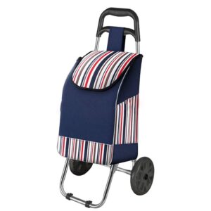 jf-xuan cart shopping trolley lightweight folding shopping cart,stripe printed oxford cloth bag steel pipe trolley cart with 2 wheels compatible with home lightweight shopping trolley (color : blue