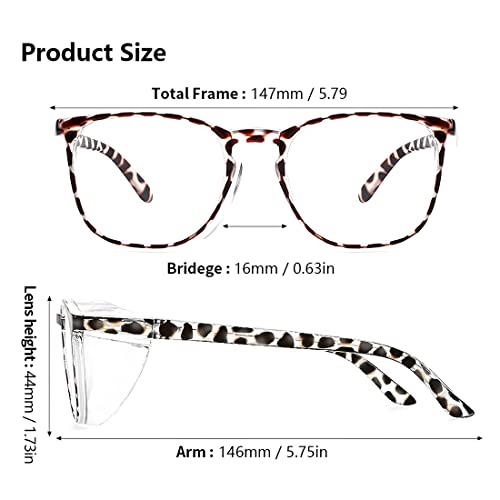 cutegogo Safety Glasses for Women Anti Fog Anti Scratch, Stylish Safety Goggles Protective Eyewear Uvex Anti-Dust Blue Light Filter (Square-Coffee Leopard)