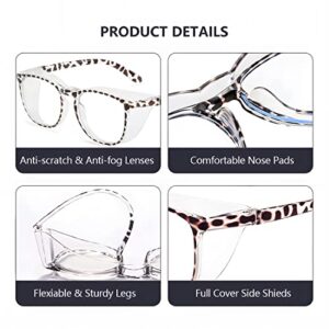 cutegogo Safety Glasses for Women Anti Fog Anti Scratch, Stylish Safety Goggles Protective Eyewear Uvex Anti-Dust Blue Light Filter (Square-Coffee Leopard)