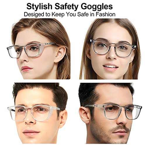 cutegogo Safety Glasses for Women Anti Fog Anti Scratch, Stylish Safety Goggles Protective Eyewear Uvex Anti-Dust Blue Light Filter (Square-Coffee Leopard)