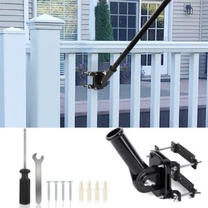 kaekat flag pole bracket for railing, flag pole mount adjustable for porch & fence rail, apartment balcony, flag pole holder with silicone pads, two installation methods for 1” flagpole