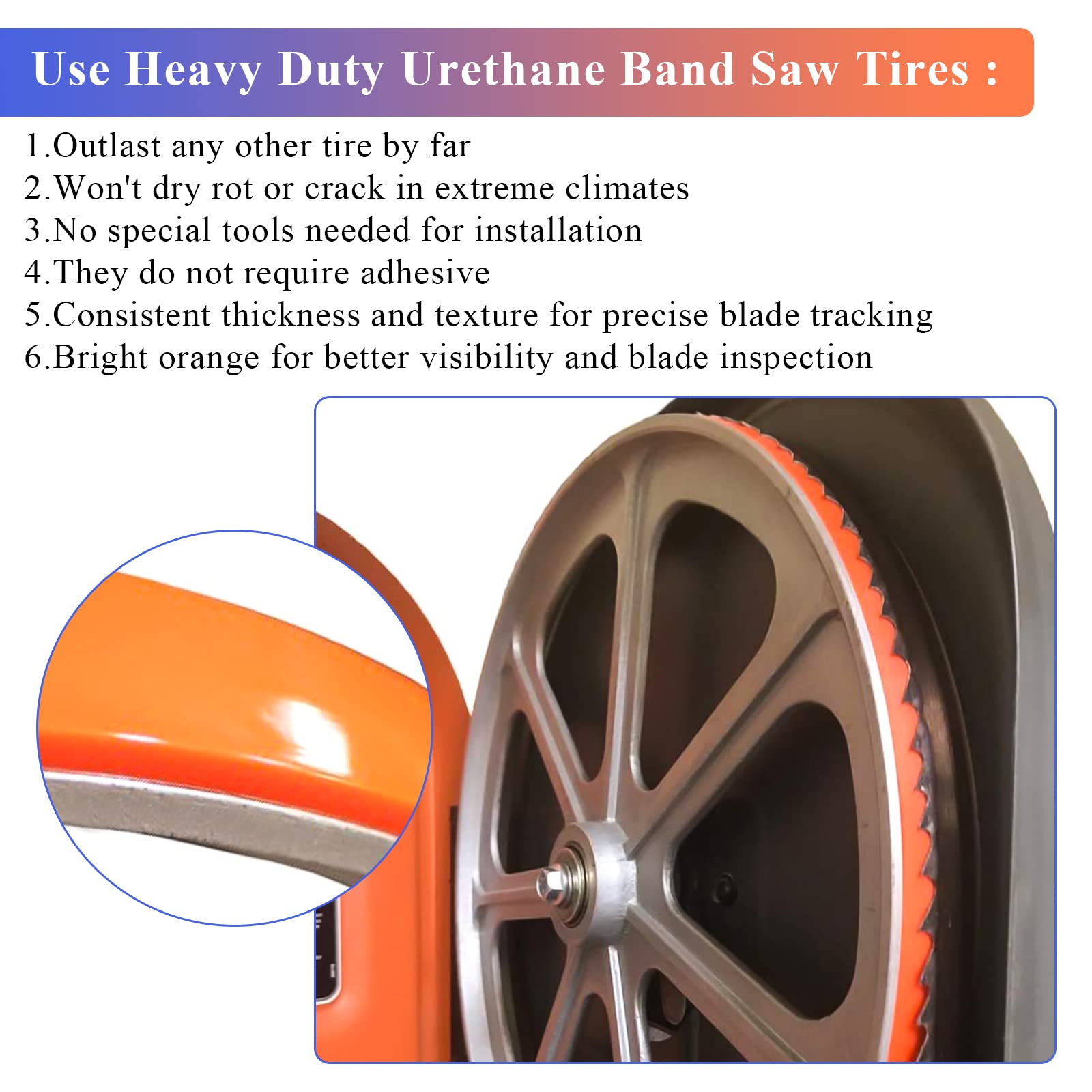 Urethane Band Saw Tires 6" Inch x 3/8" Inch x.095" FOR 3-wheel 10" Craftsman Band Saw Replacement Models: 133.24451 113.244512 & 113.244513 (3-Pack)