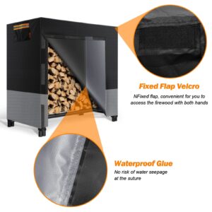 2win2buy Firewood Rack Cover, Waterproof Log Rack Cover, Windproof Dry Wood Pile Holder Storage Tarp Cover Heavy Duty Outdoor UV Resistant Sun Snow Rain Protector fit 4 Seasons Black (4feet-600D)