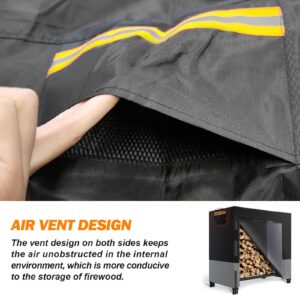 2win2buy Firewood Rack Cover, Waterproof Log Rack Cover, Windproof Dry Wood Pile Holder Storage Tarp Cover Heavy Duty Outdoor UV Resistant Sun Snow Rain Protector fit 4 Seasons Black (4feet-600D)