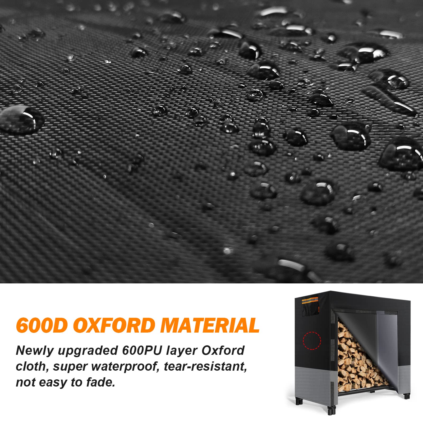 2win2buy Firewood Rack Cover, Waterproof Log Rack Cover, Windproof Dry Wood Pile Holder Storage Tarp Cover Heavy Duty Outdoor UV Resistant Sun Snow Rain Protector fit 4 Seasons Black (4feet-600D)