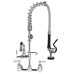 tceumik commercial kitchen sink faucet with pre rinse sprayer 8'' center 25'' height 12'' swivel spout adjustable wall-mount kitchen faucet for 1, 2, 3 industrial restaurant compartment utility sinks