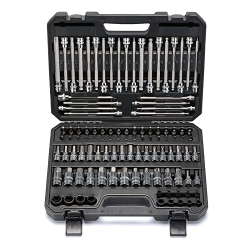 Mayouko 107 Pieces Bit Socket Set, 1/4", 3/8" and 1/2" Drive, Torx/Extra Long Torx/Tamper Proof Torx/Hex/Ball End Hex, SAE/Metric, S2 Steel Bits