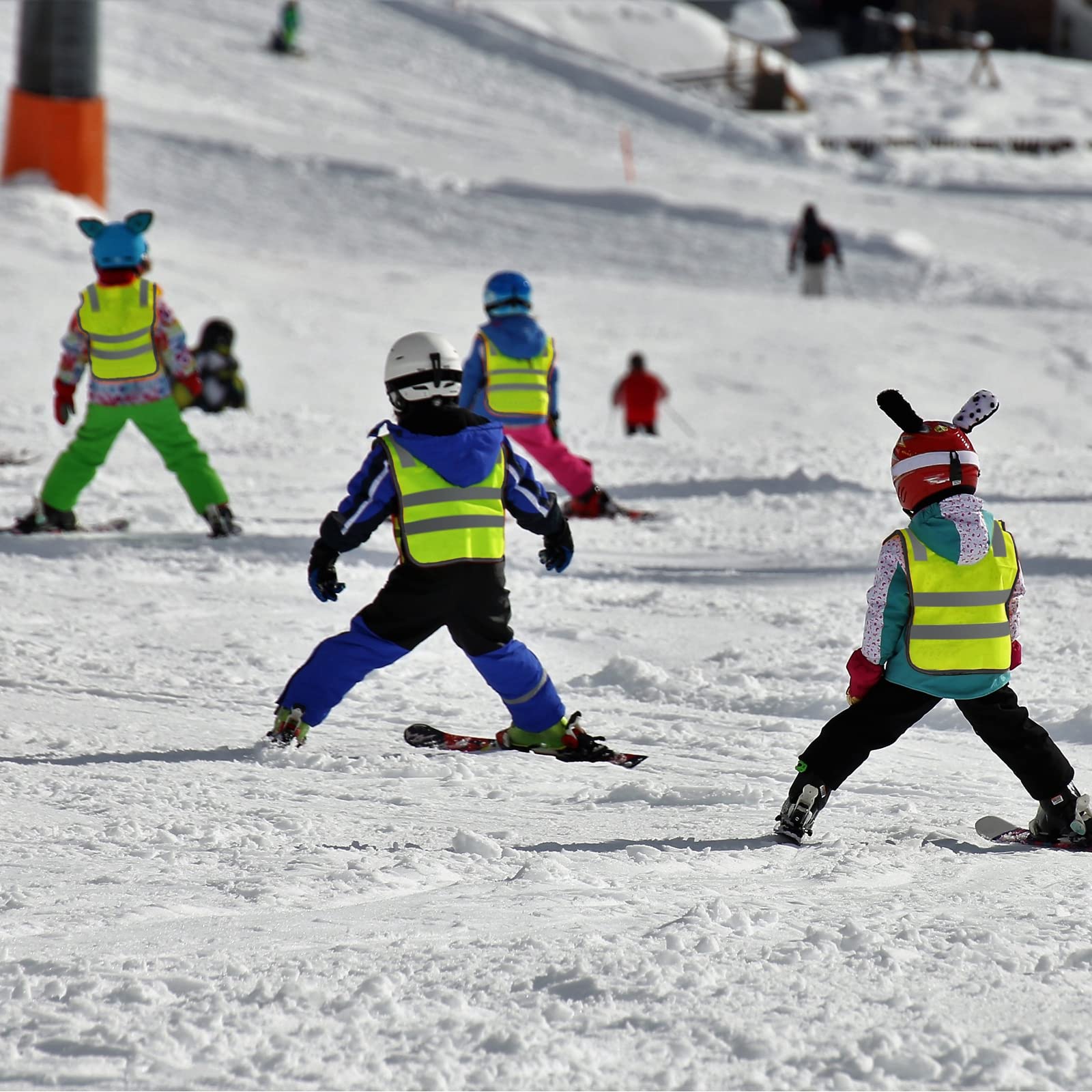 Flutesan Kids Reflective Vest 4 Pack Child Safety Visibility Vest Kids Safety Vest Construction Vest for Cycling Ski Running (Yellow)