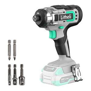 litheli 20v cordless impact driver, 1/4 hex impact driver 1150 in-lbs torque, 3 socket adapters, 2 driver bits(battery and charger not included)