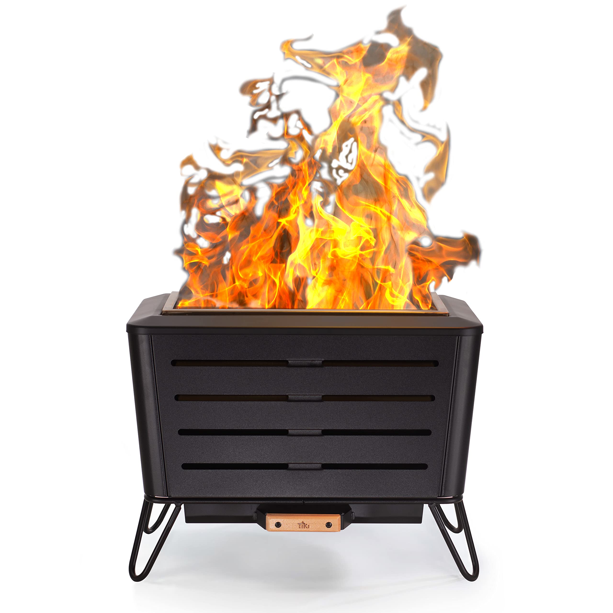 TIKI Brand Retreat Smokeless Fire Pit Rectangular Wood Burning Outdoor, Durable Stainless Steel, Great for Small Spaces, Camping, Tailgating, Pack, Modern, Removable Ash Pan, 14.5x21.5x16.7 Black