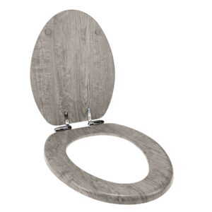 home+solutions distressed grey wood elongated vaneer toilet seat