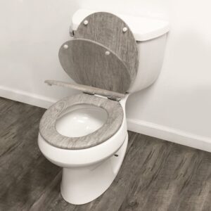 Home+Solutions Distressed Grey Wood Elongated Vaneer Toilet Seat
