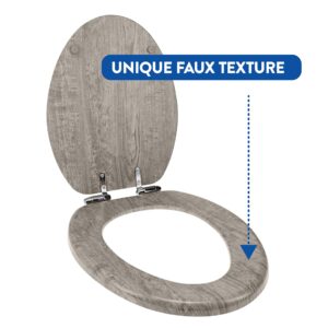 Home+Solutions Distressed Grey Wood Elongated Vaneer Toilet Seat