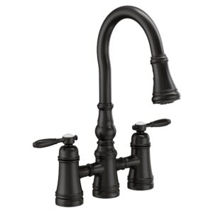 moen s73204bl weymouth two handle pulldown bridge kitchen faucet, no size, matte black