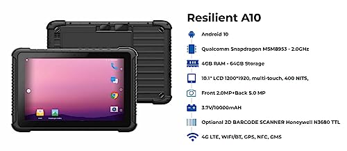 Minno Resilient Rugged Android Tablet | No Scanner (10 Inch)