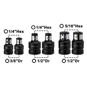 Mayouko 6PCS Bit Holder Socket Adapters, Hex Bit Coupler Set, 3/8" Square to 1/4" Hex, 1/2" Square to 1/4" Hex, 1/2" Square to 5/16" Hex