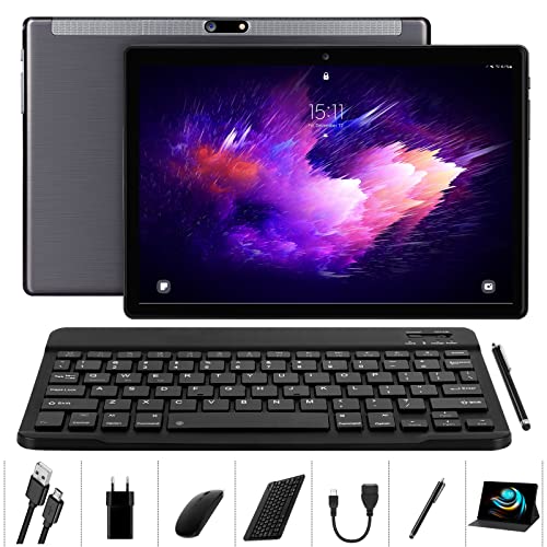 LNMBBS Android Tablet 10 Inch, 4GB RAM 64GB Storage, Android 12.0, Octa-Core Processor, Tablet with Keyboard, Large Battery, Dual Camera, Wi-Fi, Bluetooth, GPS, Mouse,Tablet Cover, Tablet,Gray