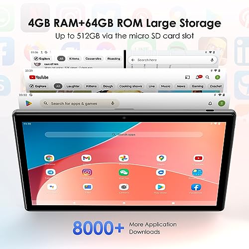 LNMBBS Android Tablet 10 Inch, 4GB RAM 64GB Storage, Android 12.0, Octa-Core Processor, Tablet with Keyboard, Large Battery, Dual Camera, Wi-Fi, Bluetooth, GPS, Mouse,Tablet Cover, Tablet,Gray