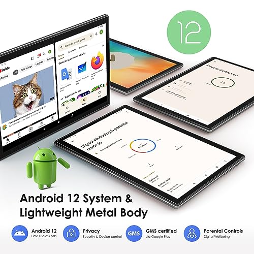 LNMBBS Android Tablet 10 Inch, 4GB RAM 64GB Storage, Android 12.0, Octa-Core Processor, Tablet with Keyboard, Large Battery, Dual Camera, Wi-Fi, Bluetooth, GPS, Mouse,Tablet Cover, Tablet,Gray