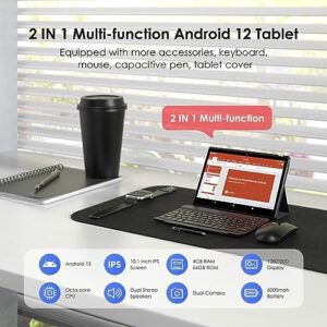 LNMBBS Android Tablet 10 Inch, 4GB RAM 64GB Storage, Android 12.0, Octa-Core Processor, Tablet with Keyboard, Large Battery, Dual Camera, Wi-Fi, Bluetooth, GPS, Mouse,Tablet Cover, Tablet,Gray