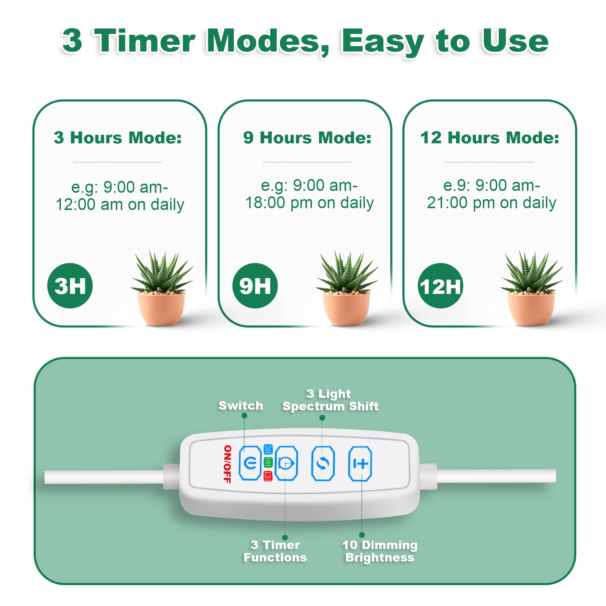 eWonLife Grow Lights for Indoor Plants Full Spectrum, Small Plant Lights Lamp, Height Adjustable Grow Light Strip, Automatic Timer, 3 Spectrum Modes with White, Blue, Red, for House Plants