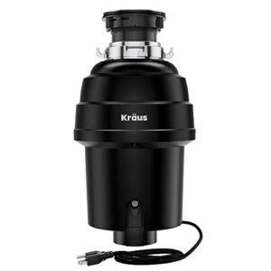 kraus kwd100-100mbl wasteguard 1 hp continuous feed garbage disposal with ultra-quiet motor for kitchen sinks with power cord and flange included, 16 1/2 inch, black