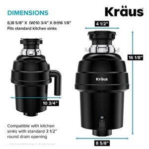 Kraus KWD100-100MBL WasteGuard 1 HP Continuous Feed Garbage Disposal with Ultra-Quiet Motor for Kitchen Sinks with Power Cord and Flange Included, 16 1/2 inch, Black