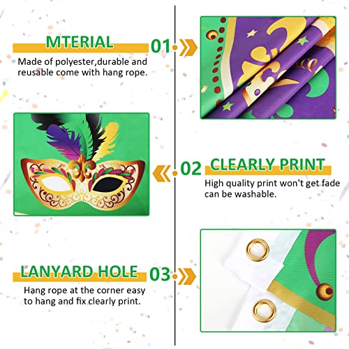 4 Pack Mardi Gras Carnival Garden Flag Banner Outdoor Decoration, Yard Flags House Yard Indoor Seasonal Decoration Sign(Purple/Green/Yellow,24 x 48 Inch)