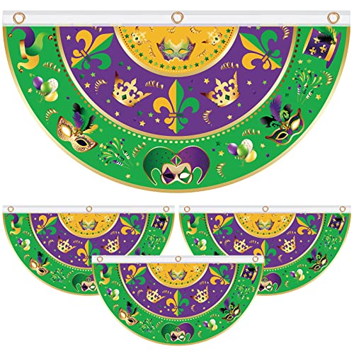 4 Pack Mardi Gras Carnival Garden Flag Banner Outdoor Decoration, Yard Flags House Yard Indoor Seasonal Decoration Sign(Purple/Green/Yellow,24 x 48 Inch)