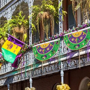 4 Pack Mardi Gras Carnival Garden Flag Banner Outdoor Decoration, Yard Flags House Yard Indoor Seasonal Decoration Sign(Purple/Green/Yellow,24 x 48 Inch)