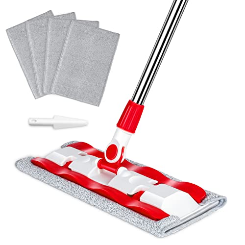 Nolopau Microfiber Hardwood Floor Mop, Microfiber Mops Flat Mop 360°Rotating Wet Dust Mop, with 58'' Stainless Steel Handle for Hardwood Home Office Kitchen Floor Cleaning