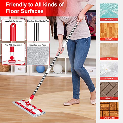 Nolopau Microfiber Hardwood Floor Mop, Microfiber Mops Flat Mop 360°Rotating Wet Dust Mop, with 58'' Stainless Steel Handle for Hardwood Home Office Kitchen Floor Cleaning