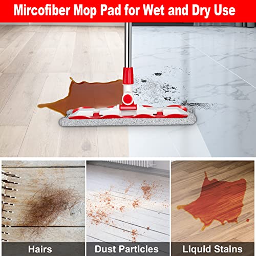 Nolopau Microfiber Hardwood Floor Mop, Microfiber Mops Flat Mop 360°Rotating Wet Dust Mop, with 58'' Stainless Steel Handle for Hardwood Home Office Kitchen Floor Cleaning