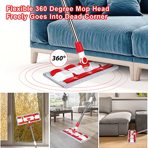 Nolopau Microfiber Hardwood Floor Mop, Microfiber Mops Flat Mop 360°Rotating Wet Dust Mop, with 58'' Stainless Steel Handle for Hardwood Home Office Kitchen Floor Cleaning