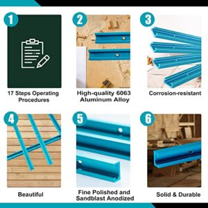 WOODHERO 48'' Blue T-Tracks for Woodworking - Ideal Gifts for Woodworkers Men Unique | 4 PCS Predrilled Universal T Track, Fine Sandblast Anodized, Sturdy and Durable, Comes with Flat Head Wood Screws