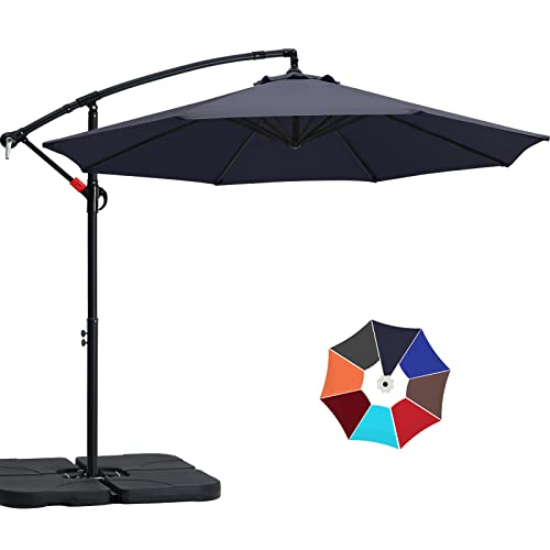 COOSHADE Offset Hanging Patio Umbrella Cantilever Umbrella 9FT Outdoor Market Umbrella with Crank & Cross Base for Garden, Deck, Backyard, Pool and Beach(Navy Blue)