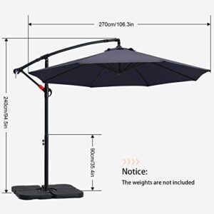 COOSHADE Offset Hanging Patio Umbrella Cantilever Umbrella 9FT Outdoor Market Umbrella with Crank & Cross Base for Garden, Deck, Backyard, Pool and Beach(Navy Blue)