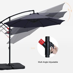 COOSHADE Offset Hanging Patio Umbrella Cantilever Umbrella 9FT Outdoor Market Umbrella with Crank & Cross Base for Garden, Deck, Backyard, Pool and Beach(Navy Blue)