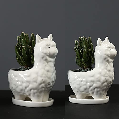 YONGYAN Alpaca Flower Pot Statue Decoration Ceramics Garden Planters Containers Pot Bookshelf Office Animal Desktop Decor