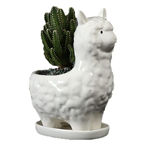 YONGYAN Alpaca Flower Pot Statue Decoration Ceramics Garden Planters Containers Pot Bookshelf Office Animal Desktop Decor