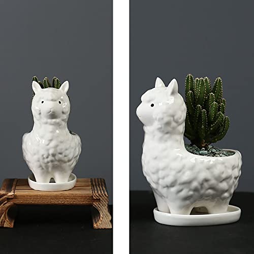 YONGYAN Alpaca Flower Pot Statue Decoration Ceramics Garden Planters Containers Pot Bookshelf Office Animal Desktop Decor