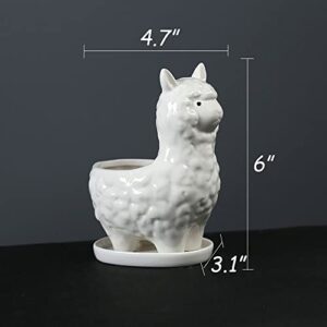 YONGYAN Alpaca Flower Pot Statue Decoration Ceramics Garden Planters Containers Pot Bookshelf Office Animal Desktop Decor